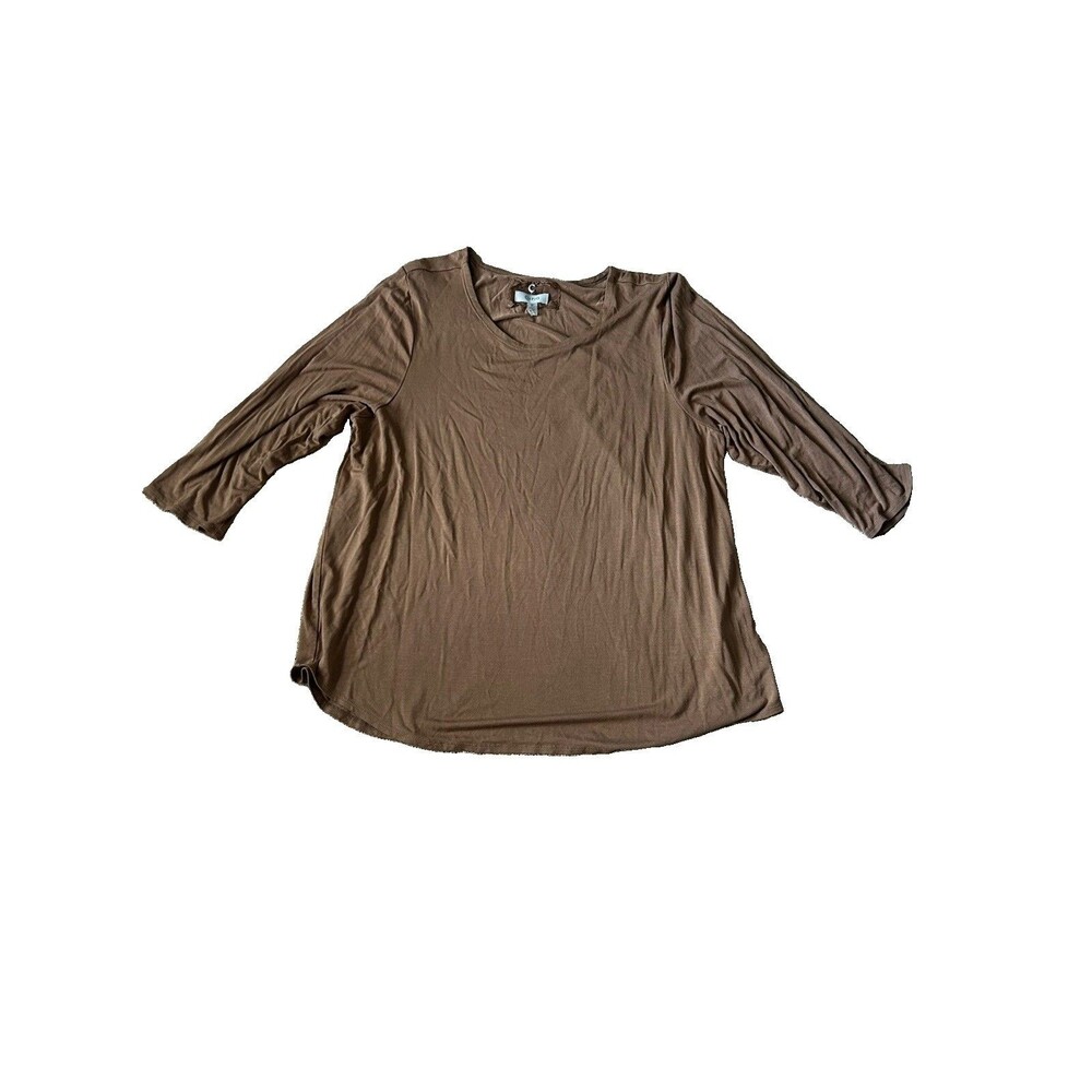 Cupio Women's Plus Size 2X Rusty Brown Earth Tone Stretch Comfort Top
